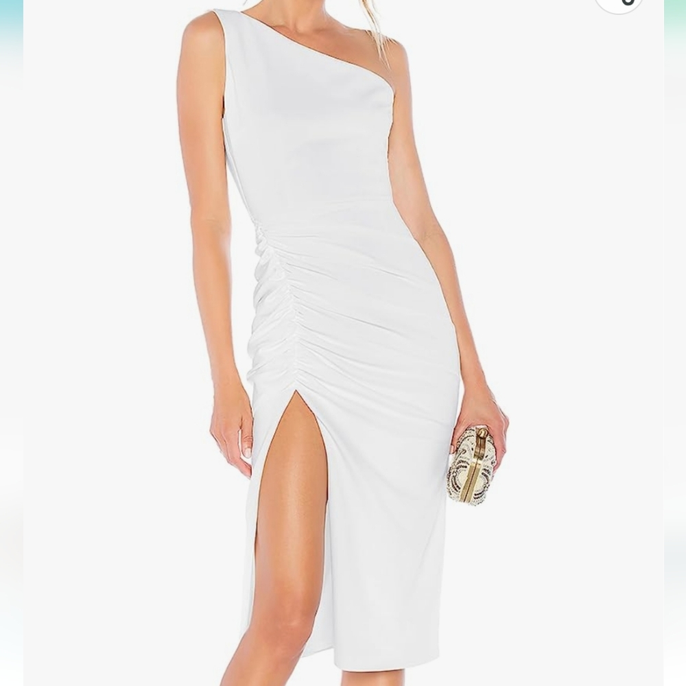 NWT Sarin Mathews Womens One Shoulder Ruched Sleeveless Dress Size Medium White